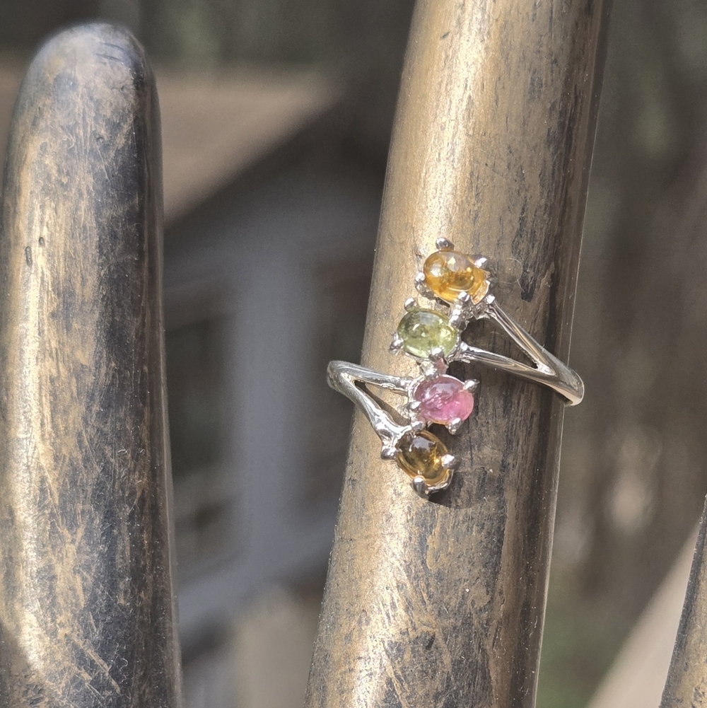 Tourmaline Multi Color Natural Gemstone Sterling Ring Sz5.25 - Picture 2 of 10